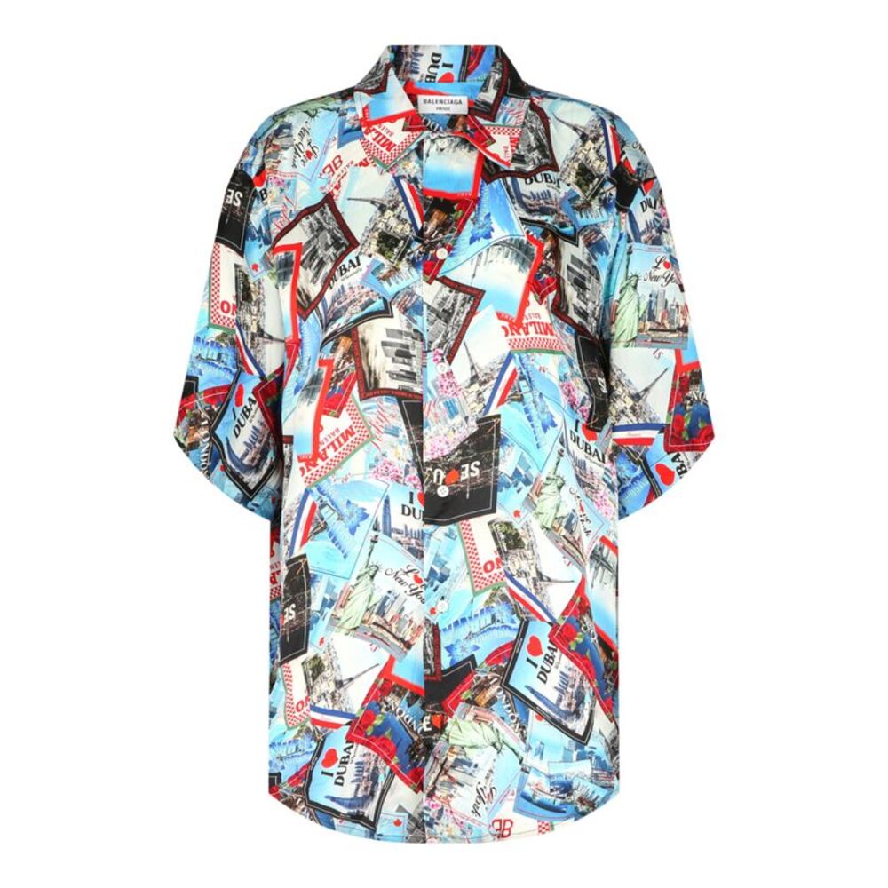 Balenciaga Mix Scarves Silk Short-Sleeve Shirt Multi Womens